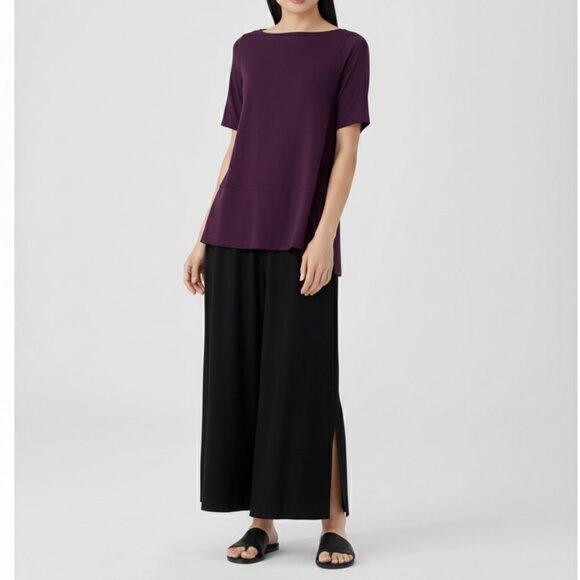 Eileen Fisher Fine Jersey Boat Neck Top Blackberry Purple XS - Picture 1 of 11